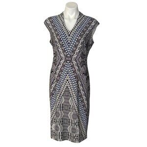 White House Black Market Geometric Print Sleeveless V-Neck Midi Dress Women's 12